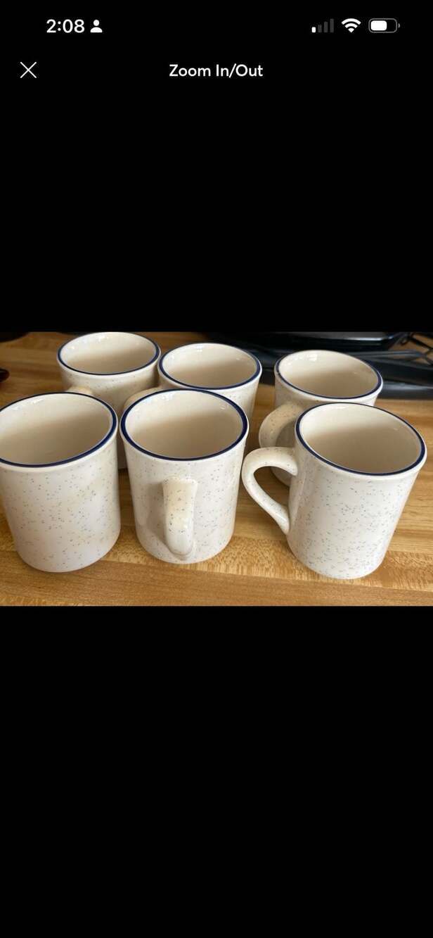 Set of 6 Vintage Syracuse China Kings Inn Speckled Coffee Mugs with Cobalt Blue